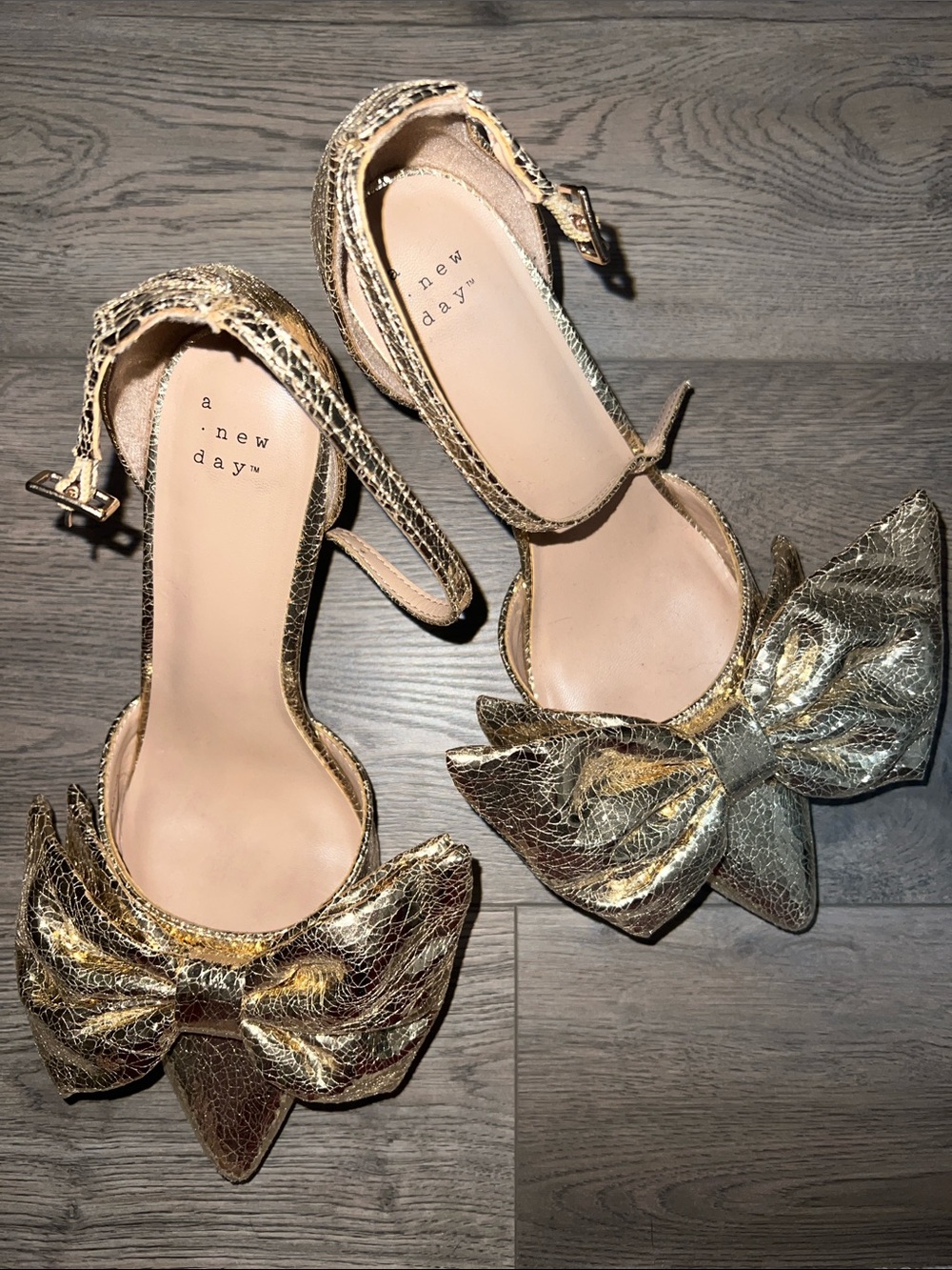 a new day Metallic Gold Bow Ankle-Strap Heels
